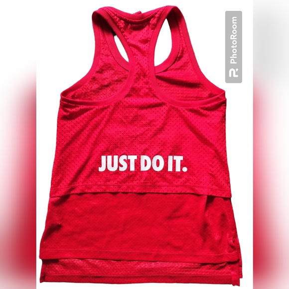 Nike women's red mesh tow layer tank top logo front on bottom layer size S - Picture 5 of 12